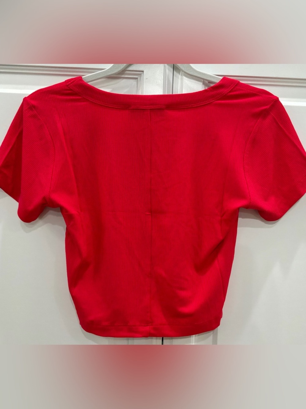 Zenana Red Ribbed Crop Top Short Sleeve Stretch Fitted Tee Women M - Picture 4 of 7
